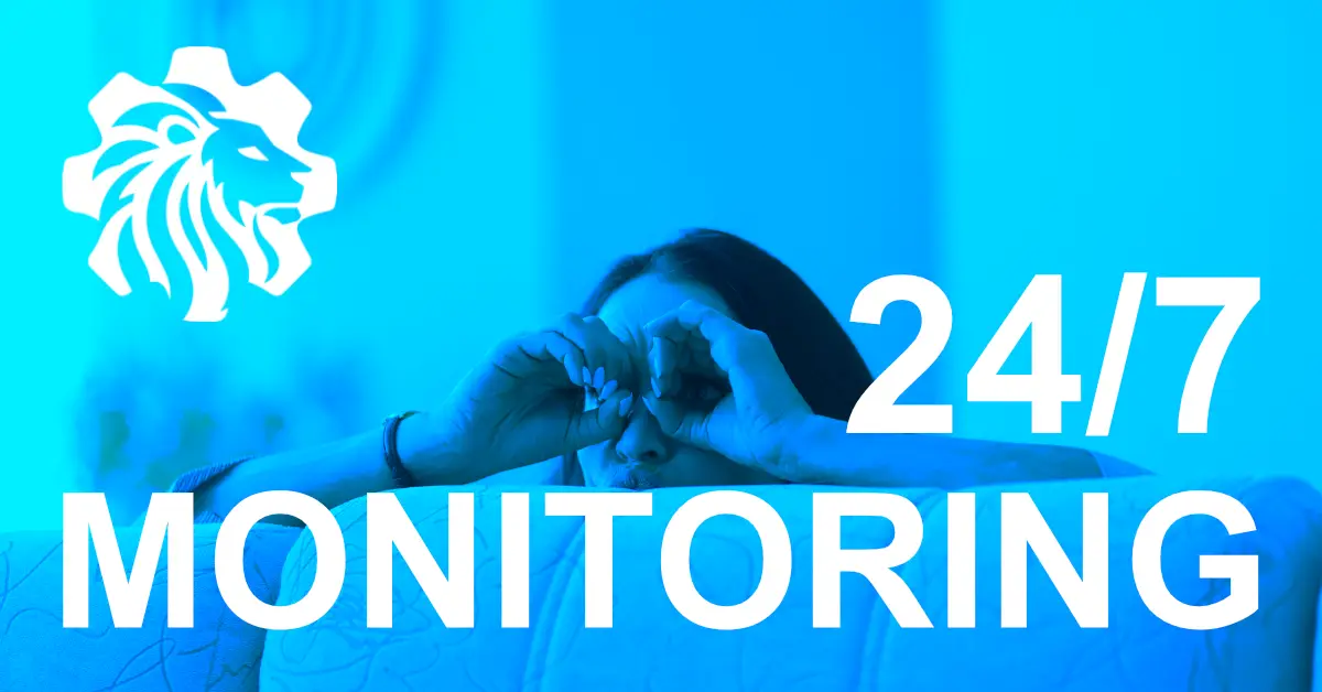 Woman looking through her hands shaped as binoculars, symbolizing 24/7 website monitoring and vigilance.