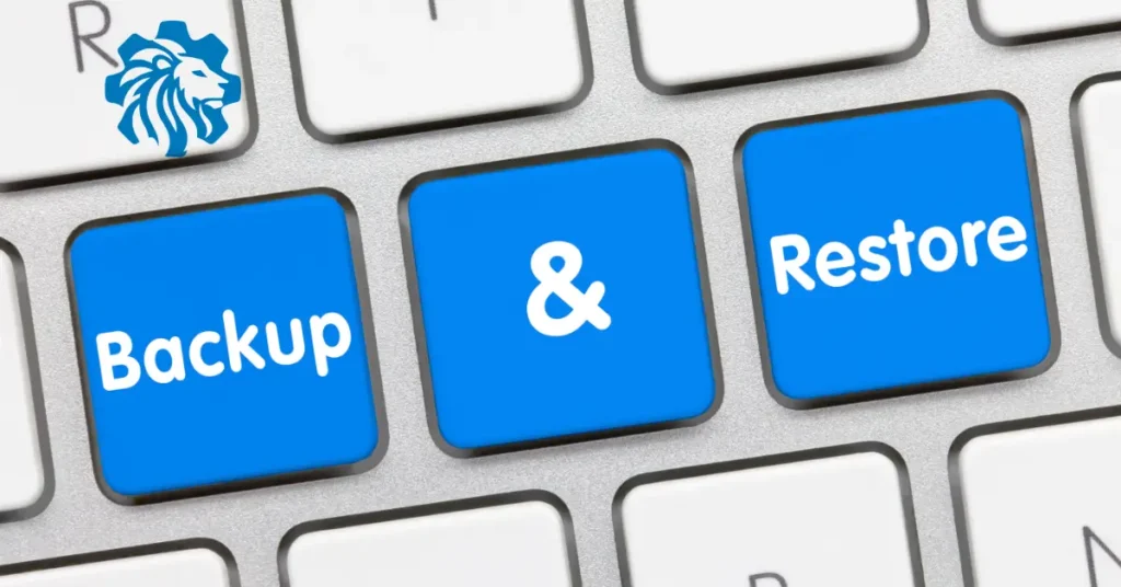 Backup & Recovery: Ensuring Business Continuity 1 Close-up of a keyboard with keys labeled 'backup' and 'restore,' symbolizing the importance of data backup and recovery.