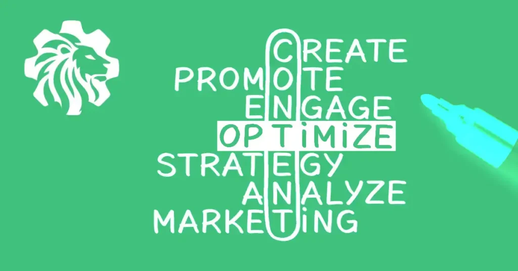 Content Optimization: Building on Audit Insights for Impactful Results 3 Infographic showing a loop of words: Create, Promote, Optimize, Strategy, Analyze, Marketing, where the letters of each word form the word 'CONTENT,' with 'Optimize' highlighted to emphasize the importance of optimization in content strategy.