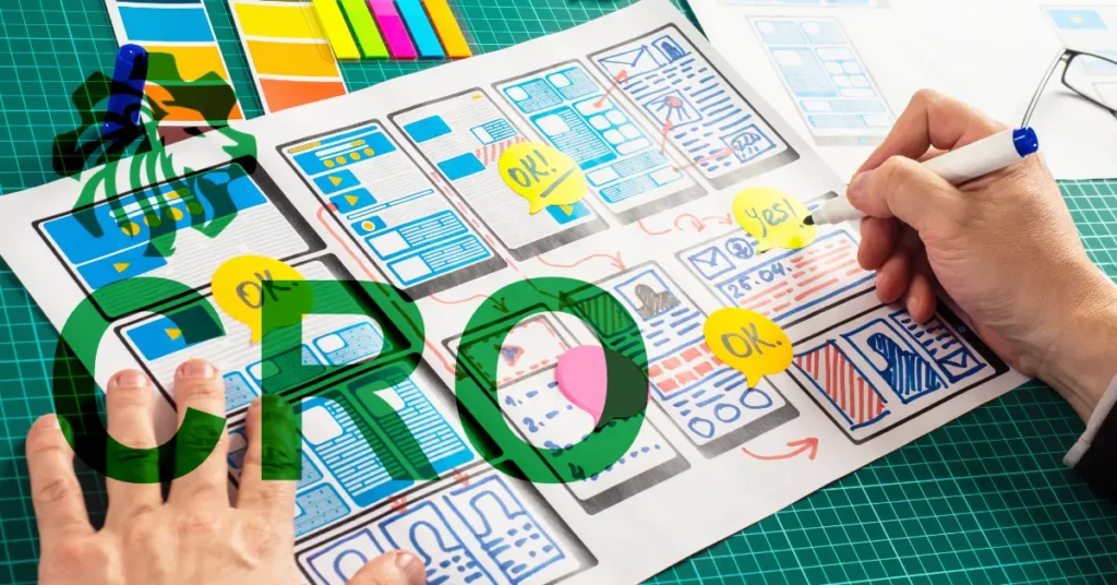 Conversion Rate Optimization: Turning Visitors into Customers 5 UI/UX designer planning user paths and interactions on paper to improve conversion rate optimization.