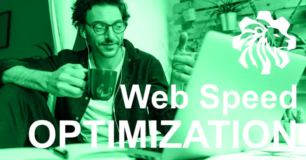 Man observing improved website performance, with elements falling into place, representing Upsolut’s Website Speed Optimization services.