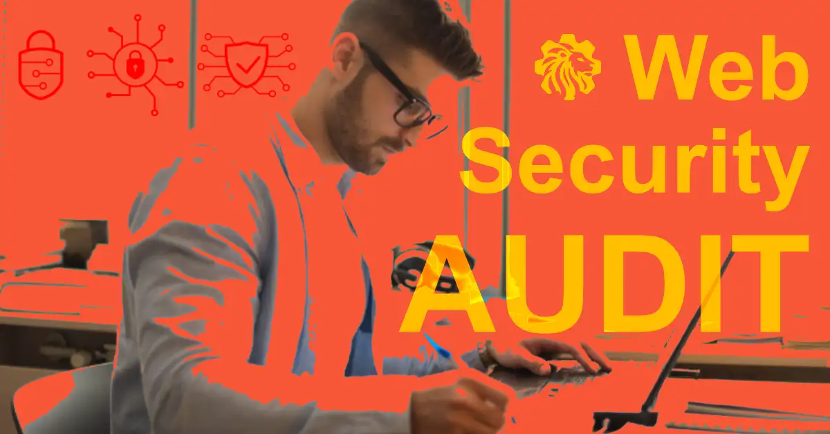 Man performing a website security audit to identify vulnerabilities and enhance protection, promoting Upsolut’s Website Security Audit services.